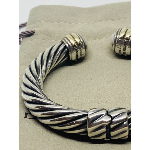 DAVID YURMAN STERLING SILVER 14K 10MM MABE PEARL HINGED CUFF BRACELET RARE 6.25” - Picture 5 of 11